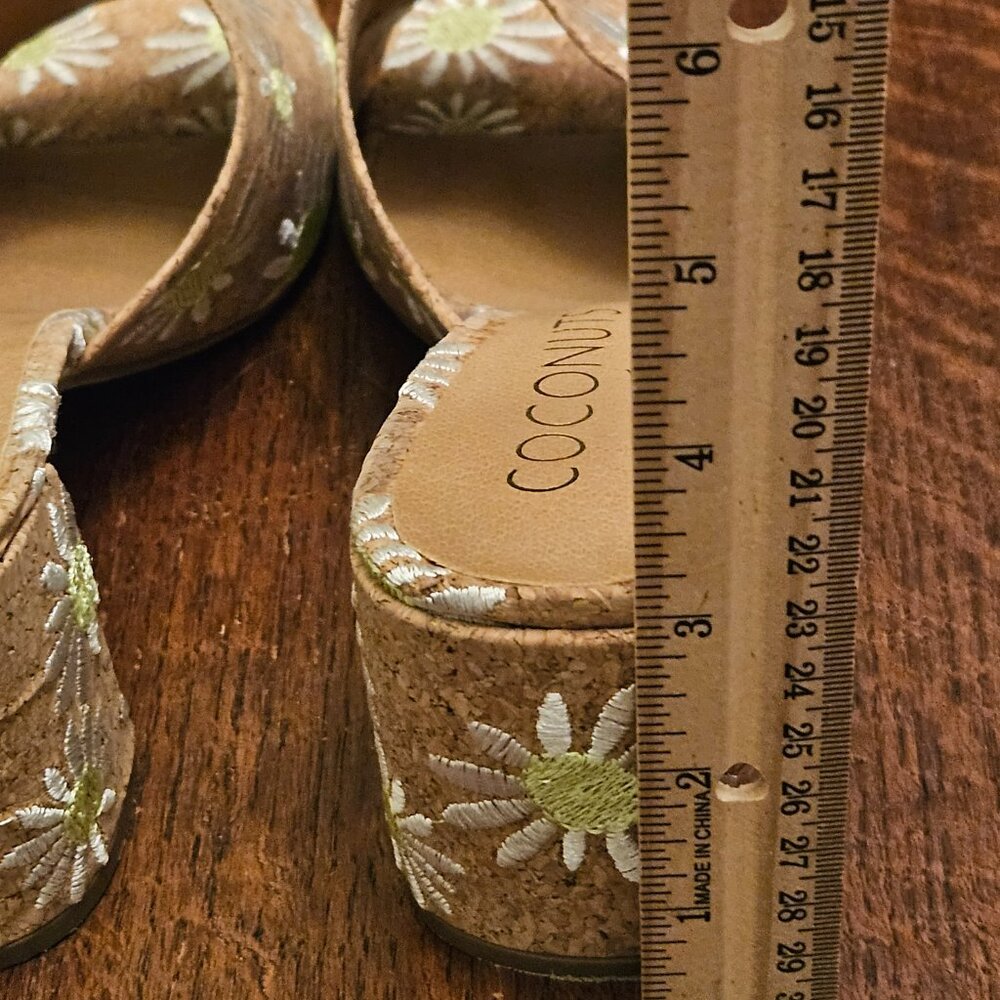 Anthropologie Matisse Coconuts Daisy Cork Slides 3" Heels Size 7 - Picture 4 of 6